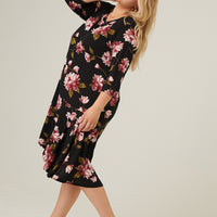 Curve Floral 3/4 Sleeve Dress Plus Size Dresses -2020AVE