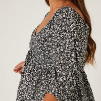 Curve Floral 3/4 Sleeve Top Plus Size Tops -2020AVE