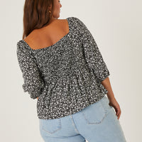 Curve Floral 3/4 Sleeve Top Plus Size Tops -2020AVE