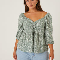 Curve Floral 3/4 Sleeve Top Plus Size Tops -2020AVE