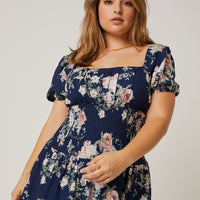 Curve Floral Baby Doll Dress Plus Size Dresses -2020AVE