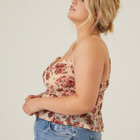 Curve Floral Bustier Cropped Tank Plus Size Tops -2020AVE