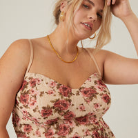 Curve Floral Bustier Cropped Tank Plus Size Tops -2020AVE