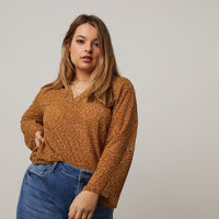 Curve Floral Chiffon Blouse Plus Size Tops Mustard 1XL -2020AVE