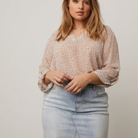 Curve Floral Chiffon Blouse Plus Size Tops Ivory 1XL -2020AVE