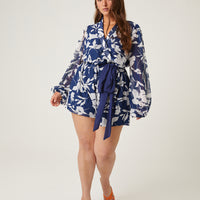 Curve Floral Contrast Romper Plus Size Rompers + Jumpsuits -2020AVE