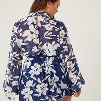 Curve Floral Contrast Romper Plus Size Rompers + Jumpsuits -2020AVE