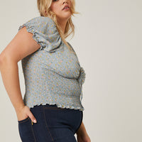 Curve Floral Cut Out Top Plus Size Tops -2020AVE