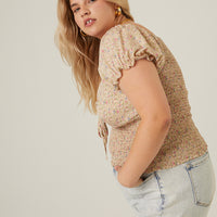 Curve Floral Cut Out Top Plus Size Tops -2020AVE