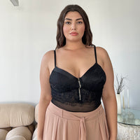 Curve Floral Lace Bodysuit Plus Size Tops -2020AVE