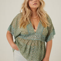 Curve Floral Lace Trim Blouse Plus Size Tops -2020AVE