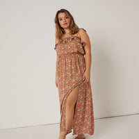 Curve Floral Maxi Ruffle Dress Plus Size Dresses -2020AVE