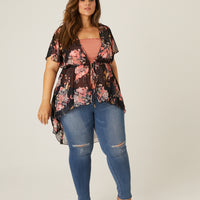 Curve Floral Mesh Cardigan Plus Size Outerwear -2020AVE