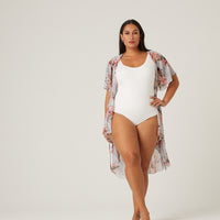 Curve Floral Mesh Kimono Plus Size Outerwear -2020AVE