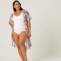 Curve Floral Mesh Kimono Plus Size Outerwear -2020AVE