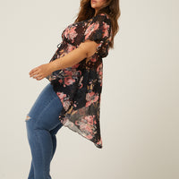 Curve Floral Mesh Cardigan Plus Size Outerwear -2020AVE