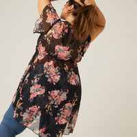 Curve Floral Mesh Cardigan Plus Size Outerwear -2020AVE