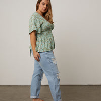 Curve Floral Peplum Blouse Plus Size Tops -2020AVE