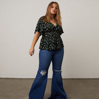 Curve Floral Peplum Blouse Plus Size Tops -2020AVE