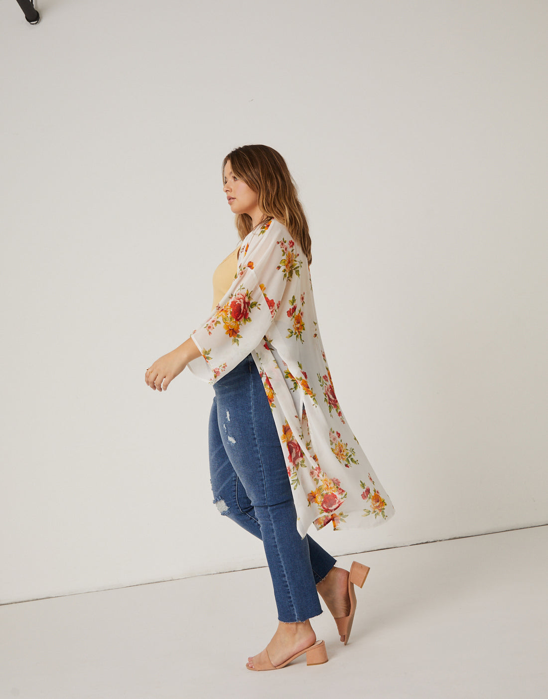 Curve Floral Printed Mesh Cardigan Plus Size Outerwear -2020AVE