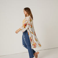 Curve Floral Printed Mesh Cardigan Plus Size Outerwear -2020AVE