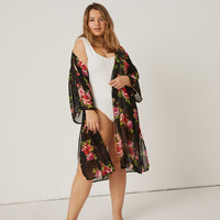 Curve Floral Printed Mesh Cardigan Plus Size Outerwear -2020AVE