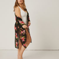 Curve Floral Printed Mesh Cardigan Plus Size Outerwear -2020AVE