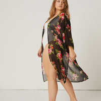 Curve Floral Printed Mesh Cardigan Plus Size Outerwear -2020AVE