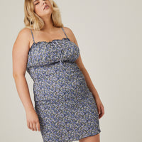 Curve Floral Smocked Mini Dress Plus Size Dresses Blue 1XL -2020AVE