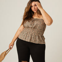 Curve Floral Smocked Tank Plus Size Tops -2020AVE