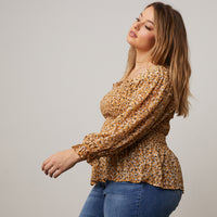 Curve Floral Smocked Top Plus Size Tops -2020AVE