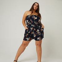 Curve Floral Strapless Romper Plus Size Rompers + Jumpsuits -2020AVE