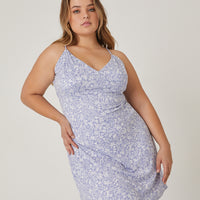 Curve Floral Stretch Mini Dress Plus Size Dresses Blue 1XL -2020AVE