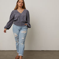 Curve Floral Surplice Top Plus Size Tops -2020AVE