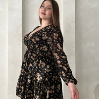 Curve Floral Surpliced Long Sleeve Dress Plus Size Dresses -2020AVE