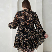 Curve Floral Surpliced Long Sleeve Dress Plus Size Dresses -2020AVE