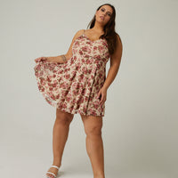 Curve Floral Sweetheart Dress Plus Size Dresses Beige 1XL -2020AVE
