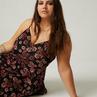 Curve Floral Sweetheart Dress Plus Size Dresses Black 1XL -2020AVE
