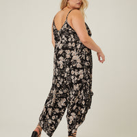 Curve Floral Wide Leg Flowy Jumpsuit Plus Size Rompers + Jumpsuits -2020AVE