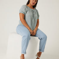 Curve Flowy Floral Blouse Plus Size Tops Teal 1XL -2020AVE