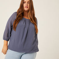 Curve Flowy Long Sleeve Chiffon Blouse Plus Size Tops -2020AVE