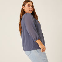 Curve Flowy Long Sleeve Chiffon Blouse Plus Size Tops -2020AVE
