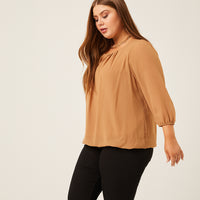 Curve Flowy Long Sleeve Chiffon Blouse Plus Size Tops -2020AVE