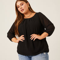 Curve Flowy Long Sleeve Chiffon Blouse Plus Size Tops -2020AVE