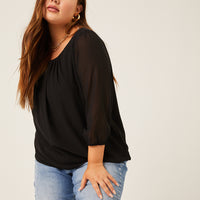 Curve Flowy Long Sleeve Chiffon Blouse Plus Size Tops -2020AVE