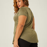 Curve Flowy V Neck Pocket Tee Plus Size Tops -2020AVE