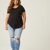Curve Flowy V Neck Pocket Tee Plus Size Tops -2020AVE