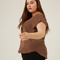 Curve Flowy Woven Tee Brown 1XL -2020AVE