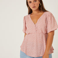 Curve Flutter Sleeve Floral Top Plus Size Tops Mauve 1XL -2020AVE