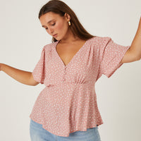 Curve Flutter Sleeve Floral Top Plus Size Tops -2020AVE